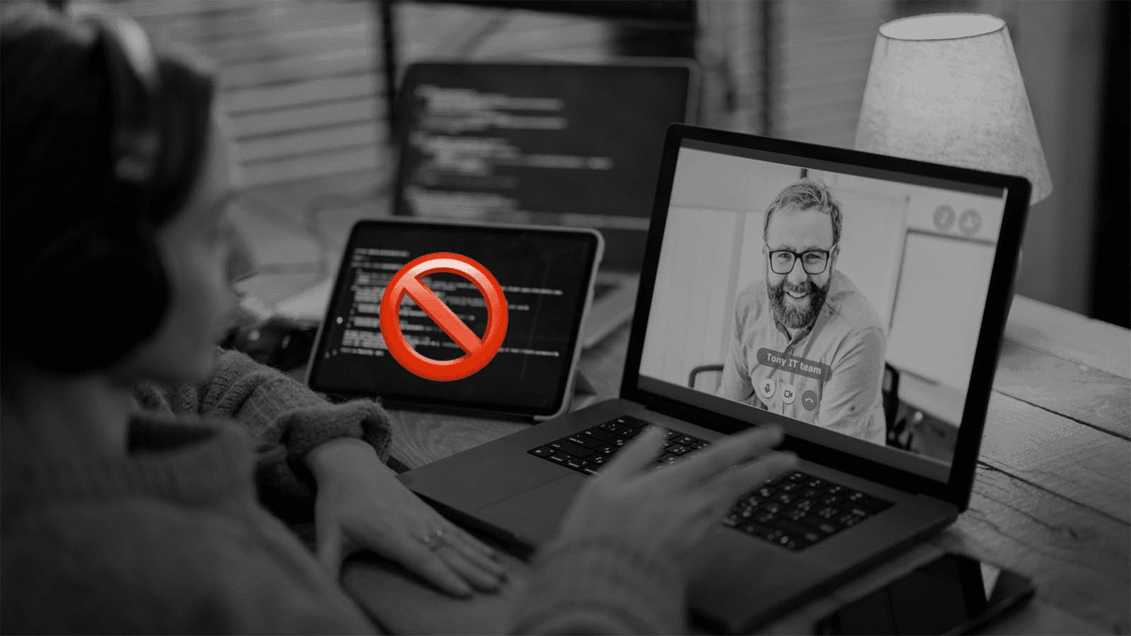 A person passing a technical interview via Zoom with a second monitor