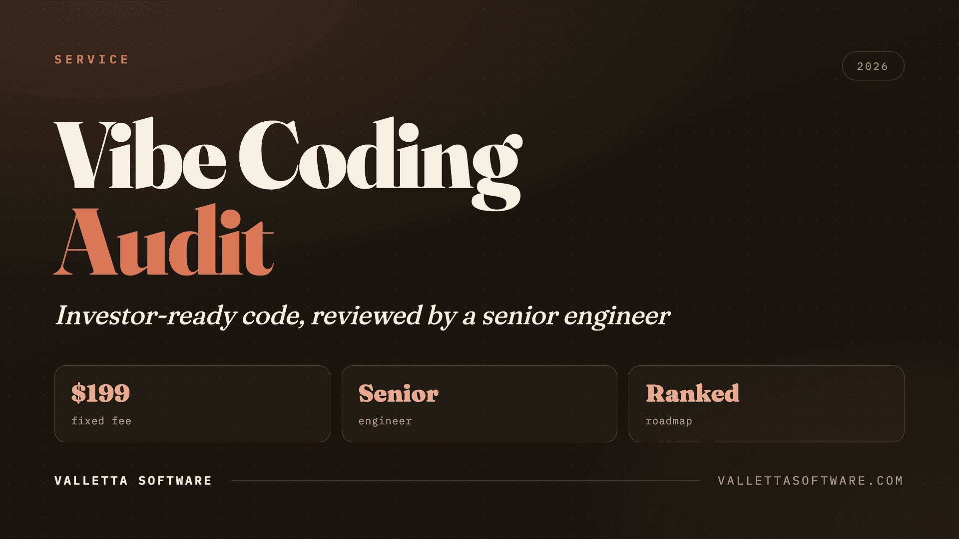 Vibe coding audit: investor-ready code review from $199