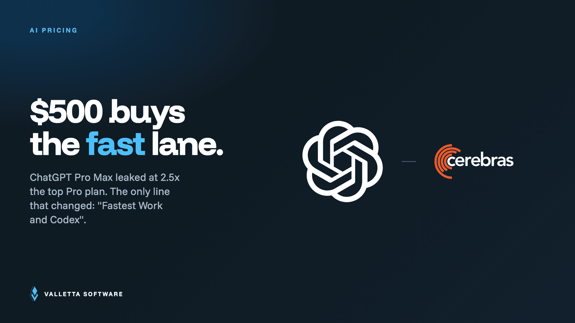ChatGPT Pro Max leak: OpenAI's $500 plan buys the fast lane, with the OpenAI and Cerebras logos