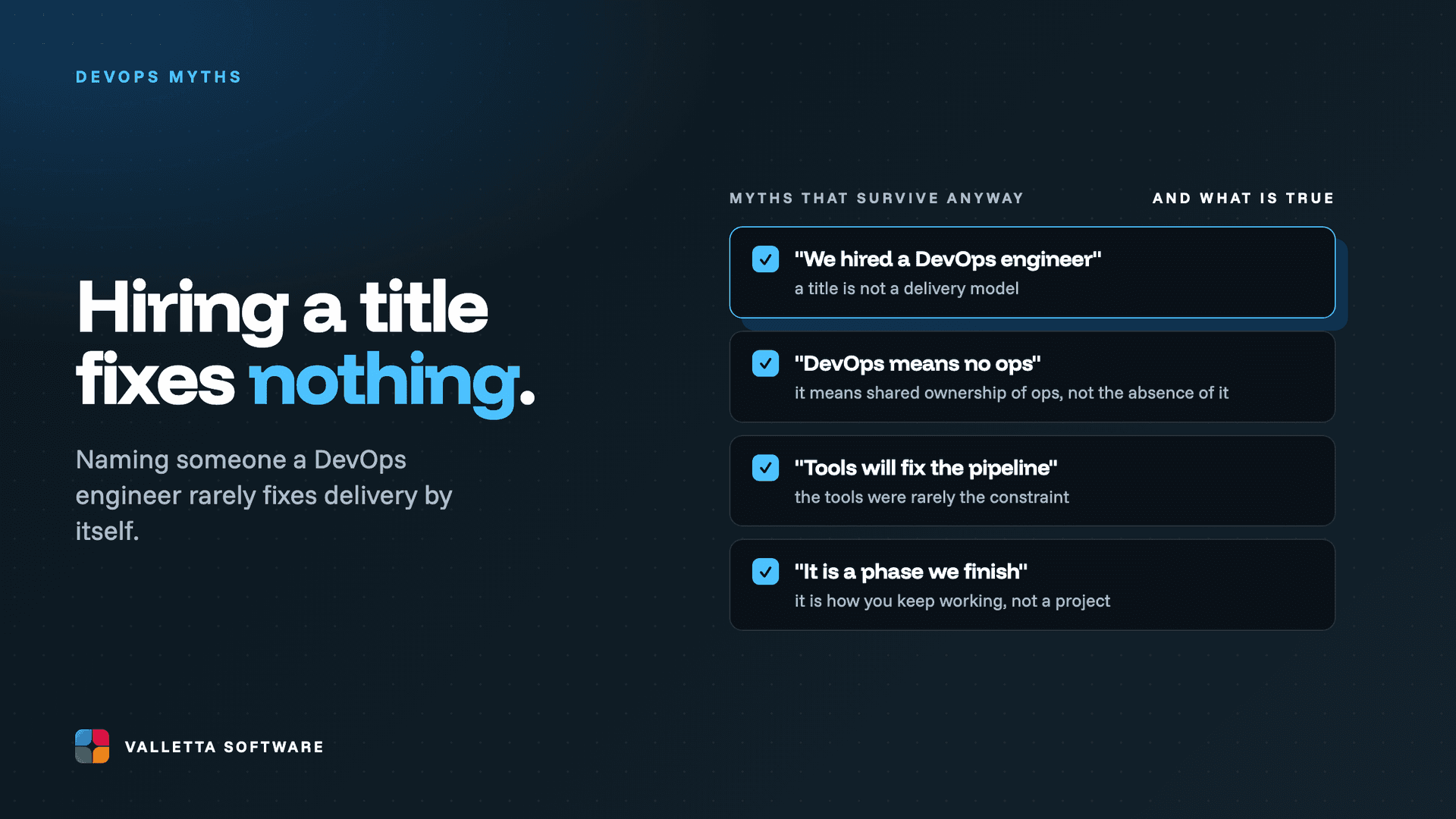 Four DevOps myths and what is actually true: a job title is not a delivery model, and tools were rarely the constraint