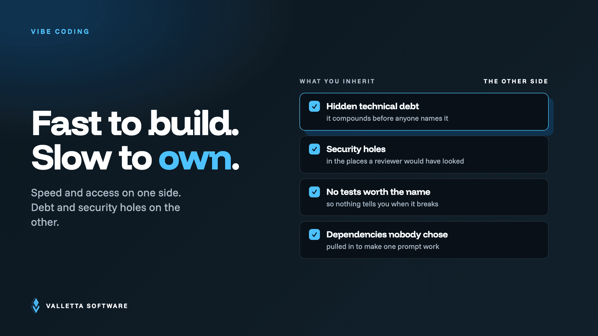 What a vibe-coded app leaves behind: hidden technical debt, security holes, no real tests and dependencies nobody chose